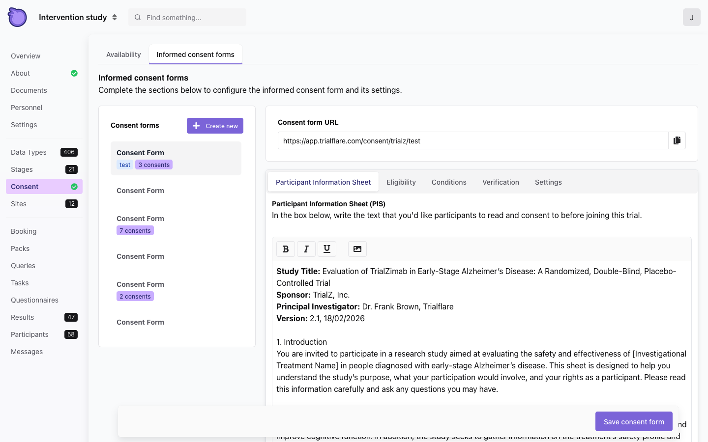 Trialflare eConsent form